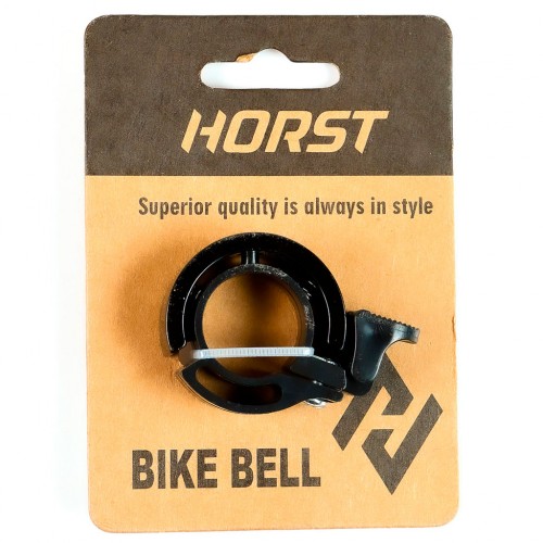 Звонок 00-170705 ВЕРТИКАЛЬНОГО типа, алюминий/пластик D=37мм, на руль 22,2мм, черный на блистере HOR